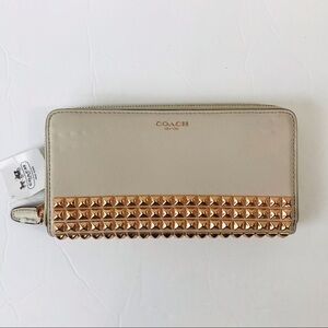 New COACH Parchment Studded Zip Around Wallet